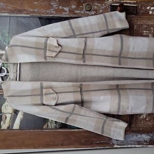 By Design Woman's Cardigan W/Hood Size Large Tan and Light Brown Gray Stripe